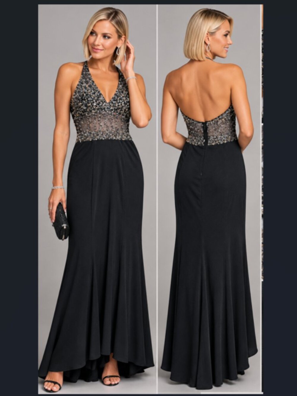 Jump Apparel Size 4 Black Silver Beaded Sequin Formal Prom Evening Gown
